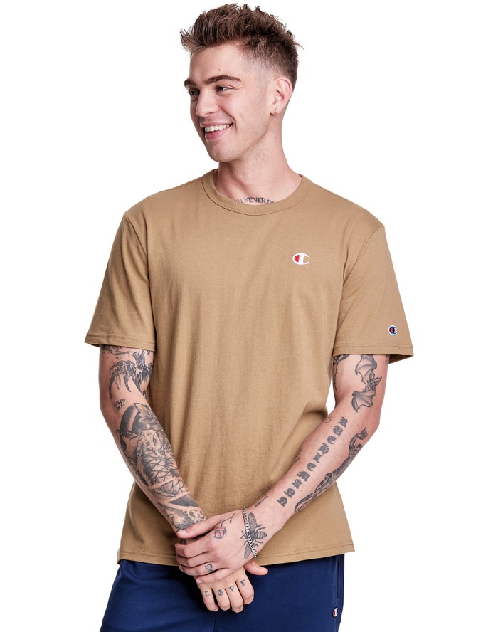 Champion T-Shirt Heren - Khaki - Lightweight Jersey C Logo ( 381574-ABF )